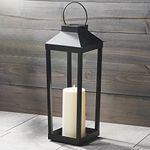 Large Solar Candle Lantern - 19 Inch Tall, Black Metal, Open Frame (No Glass), Dusk to Dawn Timer, Flickering LED Light, Decorative Solar Powered Outdoor Lanterns for Porch or Patio