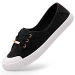 Harvest Land Womens Canvas Shoes Low Top Flat Gym Sports Pumps Trainers Lace Up Flat Ladies Girls Fashion Pumps Black UK 6