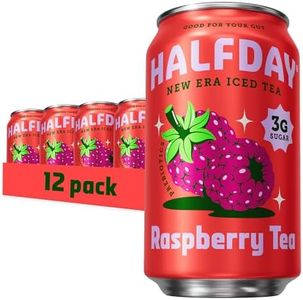 HALFDAY Prebiotic Raspberry Iced Tea Cans, Supports Digestive & Gut Health, 6g Plant Fiber & Prebiotics, Low Sugar, 35 Calories, Real Brewed Tea, Natural Caffeine, Gluten Free, 12 fl oz (12 pack) Packaging May Vary