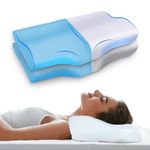Sleepsia Memory Foam Cervical Pillow | 1 Year Warranty | Orthopedic Pillow for Neck Pain Support with Curve Neck Extra Support for Sleeping Side & Back Sleepers (White, Gel) PK2