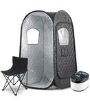 Gollense Portable Steam Sauna Tent with Steamer, Personal Home Sauna Steam Room with Transparent Window, Full Body One Person Sauna for Relaxation with 4L Generator, Upgraded Foldable Chair (Black)