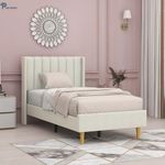 BRO WOOD Engineeredwood-Modern Upholstered Single Size Bed for Bedroom - Upholestery Premium Fabric Cot for Home - 6 x 4 Ft Bed with 1 Year Warranty (Eriksay White Single Size)