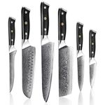 SENKEN 6-Piece Damascus Steel Kitchen Knife Set - Shogun Collection - 67-Layer Japanese VG10 Steel - Chef's Knife, Cleaver Knife, & More, Extremely Sharp Blades for Effortless Cutting, Luxury Gift Box