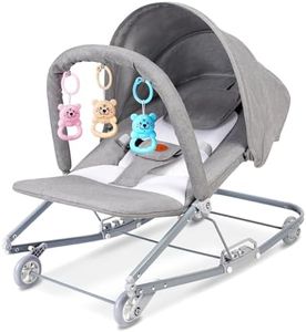 HKAI Rocking Baby Bouncer with Canopy, 2-Mode Rocking & Rolling Infant Seat, Portable Baby Chair for 0-18 Months(Light Grey)
