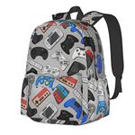 Oplp Video Game Controller Grey Background Large Capacity Backpack Colorful Gamepad Lightweight Personalized Laptop Bag Tablet Travel School Bag with Multiple Pockets, Black, One Size, Daypack Backpacks