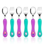 Lehoo Castle Toddler Cutlery Spoon and Forks, 6pcs Stainless Steel Dinosaurs Toddler Utensils Set, Toddler Spoons Forks Self Feeding Incudes 3 x Spoons, 3 x Forks