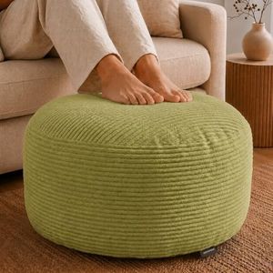 SEESNOW Stuffed Pouf Ottoman,Corduroy Foot Rest,Light Olive Green,28 Inch