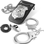 Novelty Place Kids Police Pretend Play Set - Police Badge, Metal Handcuffs, and Whistle, Detective Role Play Props Police Costume Accessories for Cops