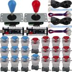 SJ@JX Arcade Game 2 Player Controller DIY Kit Microswitch Button 4&8 Way Joystick Zero Delay USB Encoder Fighting Stick Handles Console for PC MAME Raspberry Pi Retropie