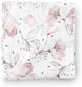 AENNE BABY, Muslin Swaddle Blanket for Girls, Infant Toddler Quilt, Swaddle Wrap for Girls, Luxurious Soft and Silky Stroller Cover, Floral Poppy Pink Blankie, Large 47"x 47", 1 Pack