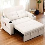 Real Relax 3 in 1 Loveseat Sleeper, Convertible Couch Bed, Pull Out Sofa Bed with USB Charging Ports, 5 Level Adjustable Backrest, Cup Holders for Living Room, Sunroom, Apartment, Chenille, Beige