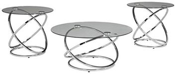 Ashley Furniture Signature Design - Madanere Contemporary 3-Piece Table Set - Includes Cocktail Table & Two End Tables - Chrome Finish