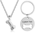 4EAELove Customize Matching Bone Necklace Best Friend Bone BFF Engraved Keychain Collar Dog Human Jewelry Set Pet Lover Gift Stainless Steel, metal, cubic-zirconia