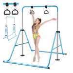 Folding Gymnastics Bar with Rings for Kids, Kip Bar Expandable Horizontal Bar Adjustable Height Fitness Equipment for Home Using Junior Training Bar Children Folding