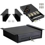 Volcora 13" Electronic Cash Register Drawer with Under Counter Mounting Metal Bracket - POS, 4 Bill 5 Coin Cash Tray, Removable Coin Compartment, 24V RJ11/RJ12 Key-Lock, Media Slot, Black