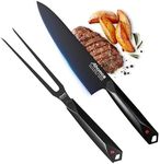 Aihomo Black Carving Knife & Fork Set, 8" Chef Knife & 12" Carving Fork X70Cr17MoV Comparable to 440A High Carbon Stainless Steel, Full Tang knives and fork with G10 Handle & Elegant Packaging Box