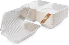 FOOGO Green 50pcs Eco-Friendly Clamshell Takeaway Boxes, 9x6 inch, 32oz / 900ml, Made from Natural Sugarcane Pulp, Disposable Takeaway Container, Home Compostable Biodegradable, Sugarcane bagasse