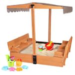 Aivituvin Kids Sand Boxes with Canopy Sandboxes with Covers Foldable Bench Seats, Children Outdoor Wooden Playset - Upgrade Retractable Roof (GUT05)