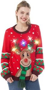 JOYIN Womens LED Light Up Reindeer Ugly Christmas Sweater Built-in Light Bulbs (Red, Large)