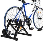 Goplus Bike Trainers for Indoor Riding, Folding Stationary Bike Stand with Magnetic Flywheel for Bicycle Cycling Training, 26’’ - 28’’ Wheels Road & Mountain Bikes (8 Levels Resistance)