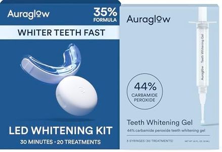 Auraglow Teeth Whitening Kit with LED Light & Extra Strength 44% Carbamide Peroxide Teeth Whitening Gel Refill, 30+ Treatments, Whiten Up to 10 Shades