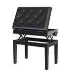 HOMCOM Adjustable Height Piano Bench with Thick and Soft PU Leather Padded, Keyboard Bench with Enough Music Storage Design, Solid Wood Legs, Black
