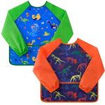 2 Pack Dinosaur Kids Art Smocks - Dino Toddler Smock Kids Apron Boys Painting Artist Smocks Cooking Baking Gardening Waterproof Artist Painting Aprons for Children with Long Sleeve Pocket Age 3-8