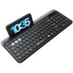 Portronics Bubble 3.0 Wireless Keyboard with Bluetooth + 2.4 GHz USB Receiver, Rechargeable Battery, Dual Height Adjustment, Multimedia Hotkeys with Numpad, for Laptop, PC, Smartphone, Tablet(Black)