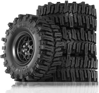 REDSPIDER•2.2'' Beadlock Wheels and Rubber Crawler Tires(4pcs) Mud Terrain 2.2 Tires Super Grip Soft Tyre OD 130 * 55mm Compatible with Axial SCX10 90047 D90 TF2 Tamiya CC01 Traxxas TRX4(Black)