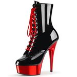 Roimaash Women Fancy Platform 15CM Pole Dance Ankle Boots Peep Toe Stiletto Heels Lace up Bootie Zipper Evening Prom Shoes Patent Black-Red Plus Size 40
