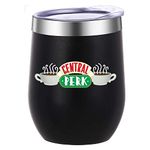 ATHAND Friends Tv Show Merchandise,Central Perk Mug 12oz Stainless Steel Wine Tumblerwith Lids- Wine Glasses for Coffee(Black)