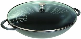 STAUB Wok Round, Graphite Grey, 37 cm (Includes Lid and Steaming Rack)