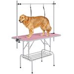 Yaheetech 46" Pet Dog Grooming Table Height Adjustable Dog Beauty Table for Large Dogs/Cats w/Storage Basket/Noose Tools 177cm High Pink