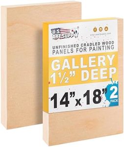 U.S. Art Supply 14" x 18" Birch Wood Paint Pouring Panel Boards, Gallery 1-1/2" Deep Cradle (Pack of 2) - Artist Depth Wooden Wall Canvases - Painting Mixed-Media Craft, Acrylic, Oil, Encaustic