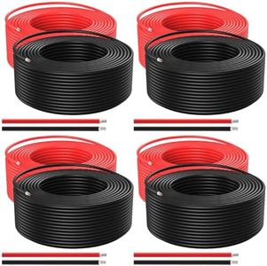 Bateria Power 4 Pairs Solar Panel Wire 50Ft Black and 50Ft Red Kit, Solar Panel Extension Cable 10AWG (6mm²) Tinned Copper Wire for Outdoor Automotive RV Boat Marine Solar Panel (Black+Red)