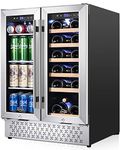 TYLZA Wine and Beverage Refrigerator, 24 Inch Built-In Dual Zone Wine and Beverage Cooler, Freestanding French Door Drink Fridge, Wine Beer Cooler Under Counter Refrigerator with Memory Temperature Control