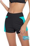 Beautikini Period Swimwear Menstrual Leakproof Swim Shorts Quick Dry 3" Wide Waistband Bathing Suit Bottoms for Girls, Teens (Blue Curacao+Black,M)