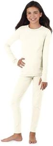 Cuddl Duds Girls Cold Weather Fleece-Lined Thermal Underwear 2-Piece Set - Kids Long Sleeve Top and Leggings Long Johns - Off White - Medium