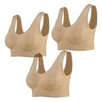 Lemef 3-Pack Seamless Sports Bra Wirefree Yoga Bra with Removable Pads for Women (XX-Large, 3*Nude)