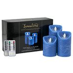 Flameless Candles Flickering LED | Battery Operated Electric Pillar Candle | Realistic Moving Flame Flicker with Remote Control & Timer | Real Wax Ocean Blue | Great Home Decor | Decorative Gift