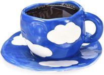 KITCHTIC Japanese Hand Painted Coffee Cup with Saucer - 10oz Ceramic Coffee Mug - Dishwasher and Microwave Safe - Cute Coffee Mugs Suitable for Coffee, Milk, and Tea - Blue and White Clouds