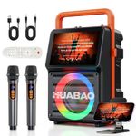 Karaoke Machine with 10.1” Built-in Screen, Bluetooth Speaker with Lyrics Display, Wireless Screen Mirroring for iOS & Android, PA System with Lights, 2 Rechargeable Mics, 5400mAh, Perfect for Parties