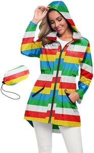 Avoogue Ladies Raincoat With Hood Waterproof Packable Lightweight Rain Jacket Women Rainbow M