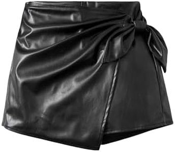 Milumia Girl's PU Leather Wrap Knot Side Skorts Casual Ruched Elastic Waist Shorts Black 11-12 Years