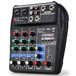 Ultra Low-Noise 4 Channels Audio Mixer - Sound Mixing Console Line Mixer with Built-in 48V Phantom Power and Sound Card for Home Music Production, Webcast, K Song and Other Needs by YOUSHARES