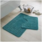 GC GAVENO CAVAILIA Bath Mat 2 Piece | Water Absorbent & Quick Drying Toilet Rugs with Non Slip Backing Machine Washable Mats Dark Teal | (50x80cm,50x40cm)