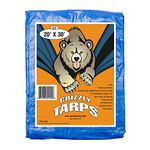 Grizzly Tarps 20 x 30 Feet Blue Multi Purpose Waterproof Poly Tarp Cover 5 Mil Thick 8 x 8 Weave