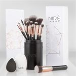 Niré Beauty Professional Makeup Brushes - 15-piece Award Winning Vegan Makeup Brush Set with Case, Blending Sponge, Brush Cleaner, Guide, Gift Box