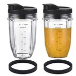 [Upgraded] Replacement 18oz Nutri Ninja Blender Cup with Sip & Seal Lid For Auto-IQ BL480, BL482, BL490, BL640, BL642, & BL680 Auto IQ Series Blenders., 2 Pack