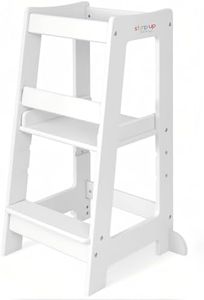 Stepup Baby Toddler Step Stool - Adjustable Height Kids Helper Step Stool, Durable, Non-Slip Platform for Bathroom Sink & Kitchen Counter, Toddler Tower for Exploration and Growth - White